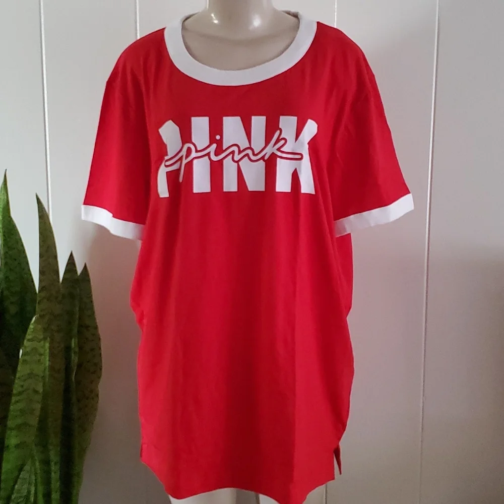Pink Victoria's Secret Women's Ringer Tee Shirt Top Red Size XL/XG/EG/170/112A - Picture 3 of 7